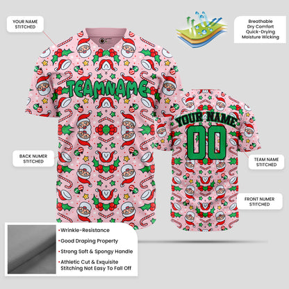 Custom Pink & Green 3D Christmas Pattern Baseball Jersey