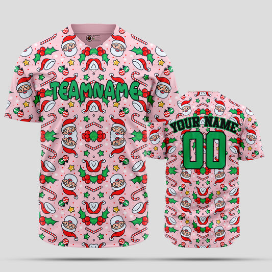 Custom Pink & Green 3D Christmas Pattern Baseball Jersey