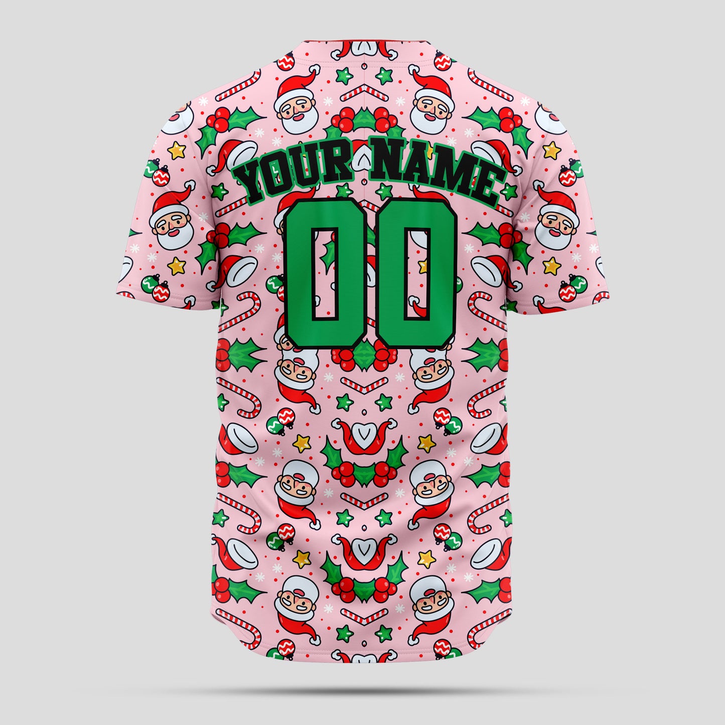 Custom Pink & Green 3D Christmas Pattern Baseball Jersey