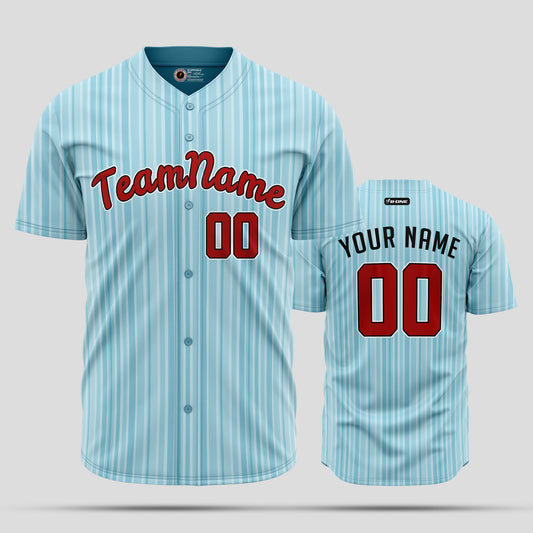 Custom Pinstripe Light Blue & Red Quality Baseball Jersey