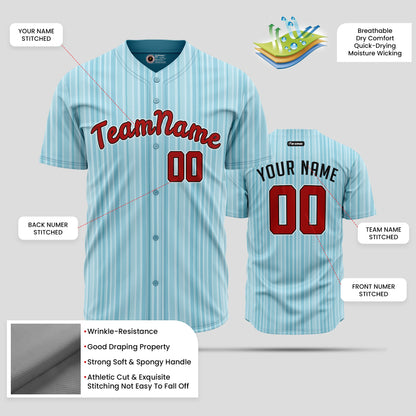 Custom Pinstripe Light Blue & Red Quality Baseball Jersey