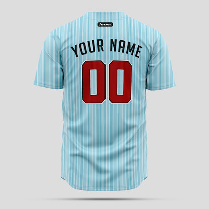 Custom Pinstripe Light Blue & Red Quality Baseball Jersey