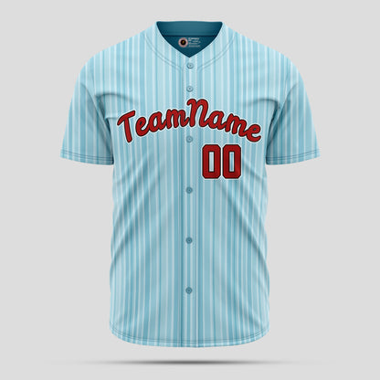 Custom Pinstripe Light Blue & Red Quality Baseball Jersey