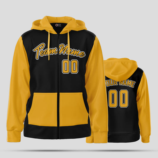 Custom Premium Black Yellow Pullover Hoodie Sweatshirt