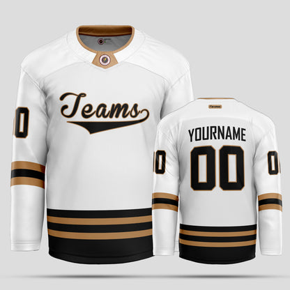 Custom Premium Quality Black, Gold, and White Hockey Jersey - Personalized & Durable