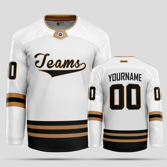 Custom Premium Quality Black, Gold, and White Hockey Jersey - Personalized & Durable