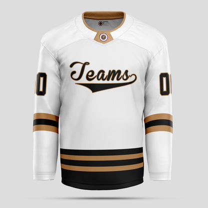 Custom Premium Quality Black, Gold, and White Hockey Jersey - Personalized & Durable