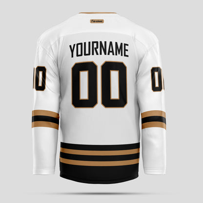 Custom Premium Quality Black, Gold, and White Hockey Jersey - Personalized & Durable