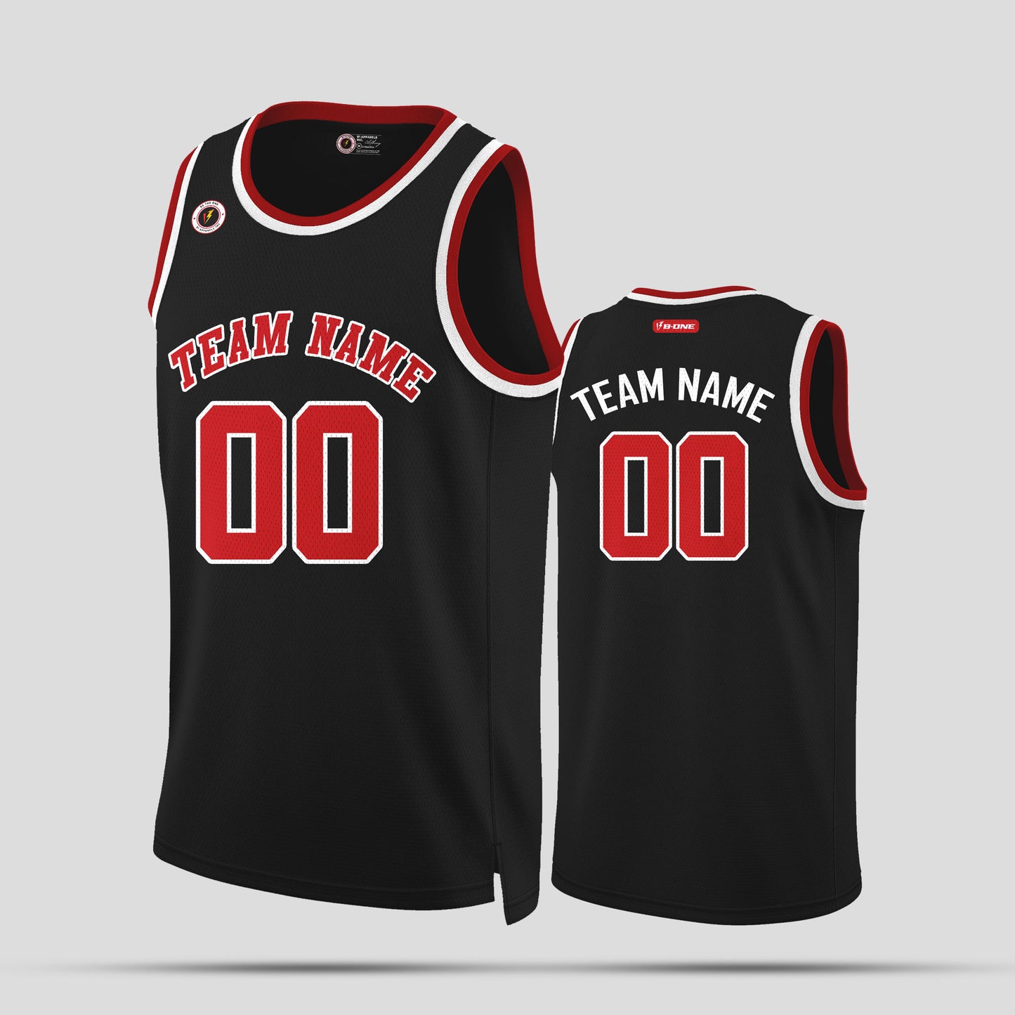 Custom Premium Quality Black and Red Round Neck Basketball Jersey