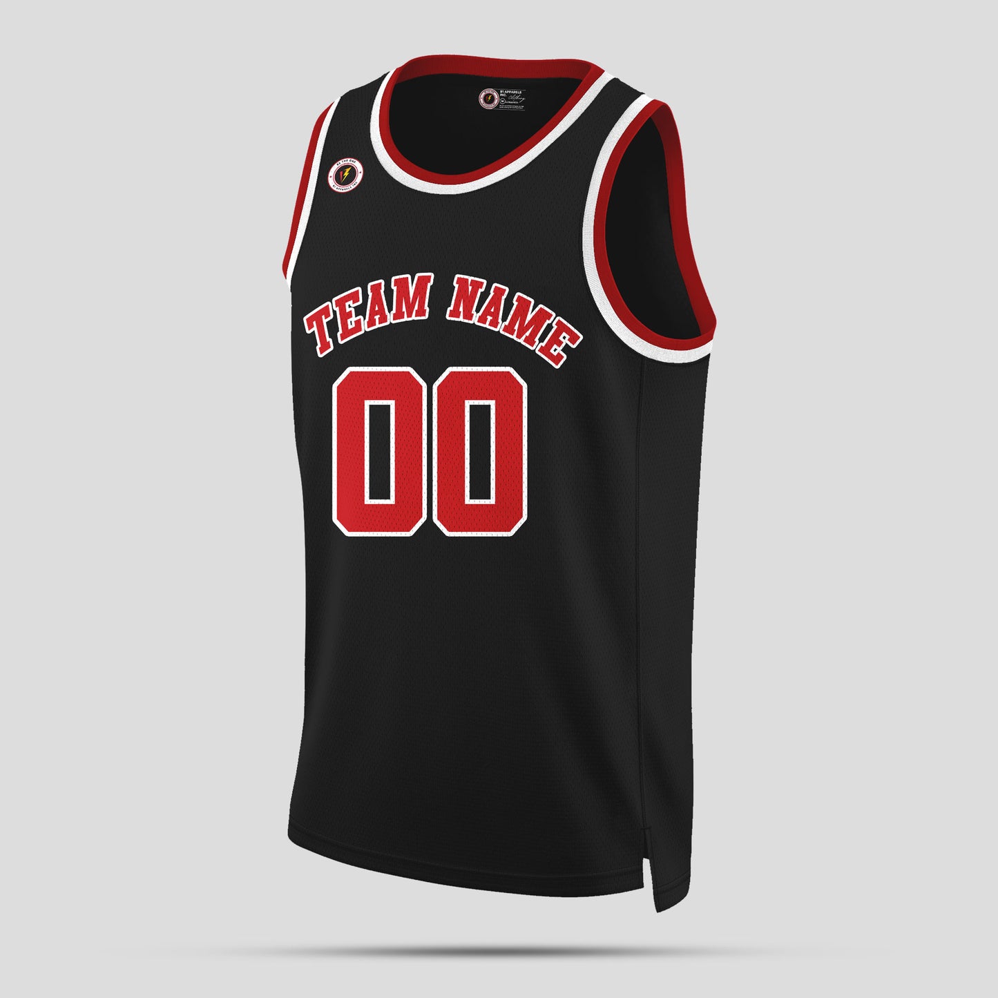 Custom Premium Quality Black and Red Round Neck Basketball Jersey