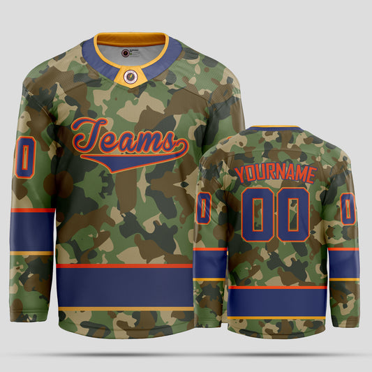 Custom Premium Quality Blue and Red Camo Hockey Jersey - Durable & Personalized