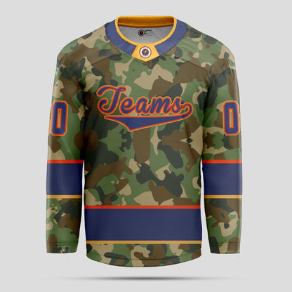 Custom Premium Quality Blue and Red Camo Hockey Jersey - Durable & Personalized