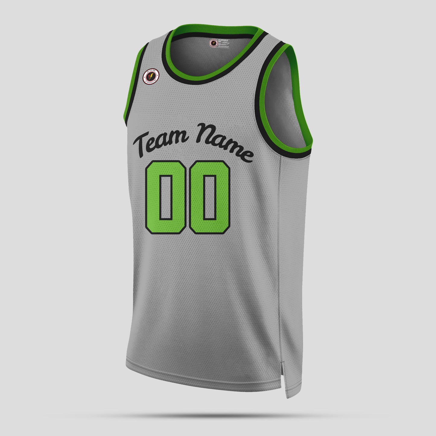 Custom Premium Quality Gray, Parrot, and Black Rib Knit Round Neck Basketball Jersey