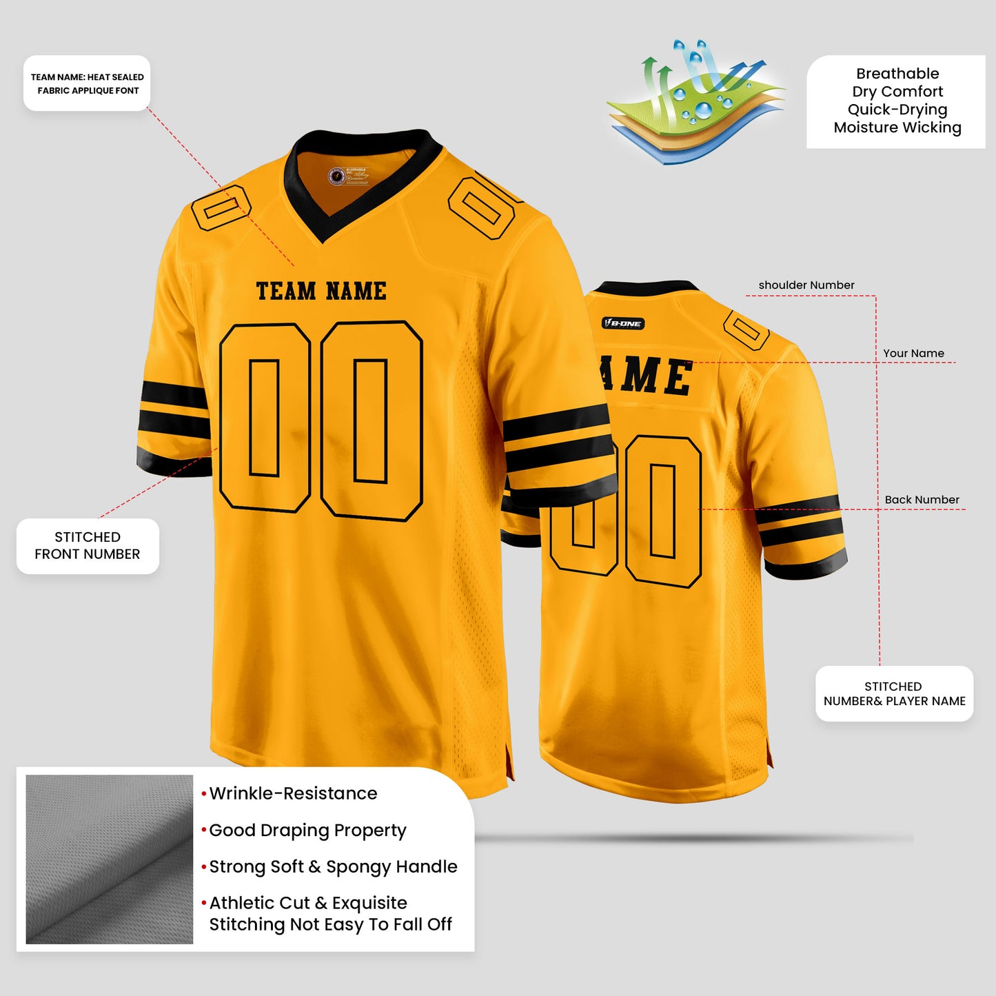 Custom Premium Quality Old Gold and Black Football Jersey with Personalized Design