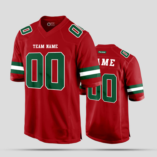 Custom Premium Quality Red, Green, and White Football Jersey – Personalized for Superior Performance and Style