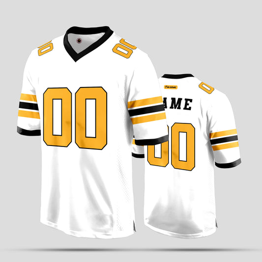 Custom Premium Quality White, Black, and Yellow Football Jersey – Personalized Sportswear