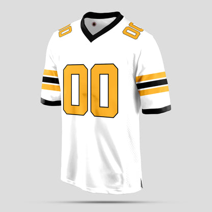 Custom Premium Quality White, Black, and Yellow Football Jersey – Personalized Sportswear