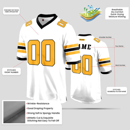 Custom Premium Quality White, Black, and Yellow Football Jersey – Personalized Sportswear