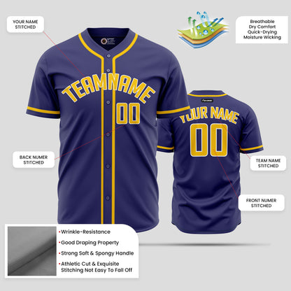 Custom Purple & Yellow Authentic Baseball Jersey