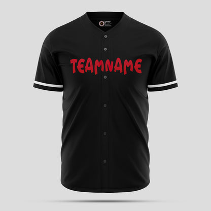 Custom Pure Black & Red Baseball Jersey