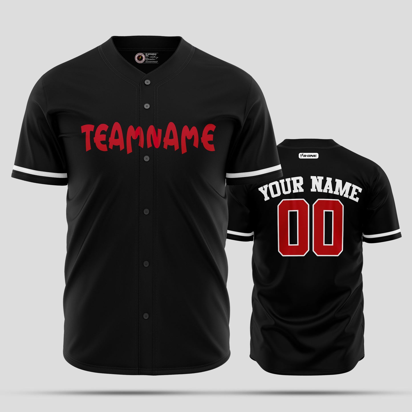 Custom Pure Black & Red Baseball Jersey