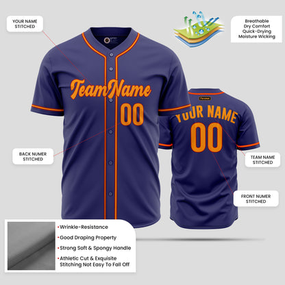 Custom Purple & Orange High-Quality Baseball Jersey