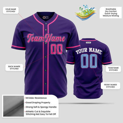 Custom Purple, Pink & Blue Authentic Baseball Jersey