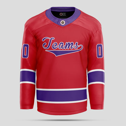 Custom Purple, Red, and White Hockey Jersey – Bold & Personalized Design