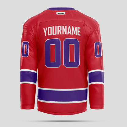 Custom Purple, Red, and White Hockey Jersey – Bold & Personalized Design