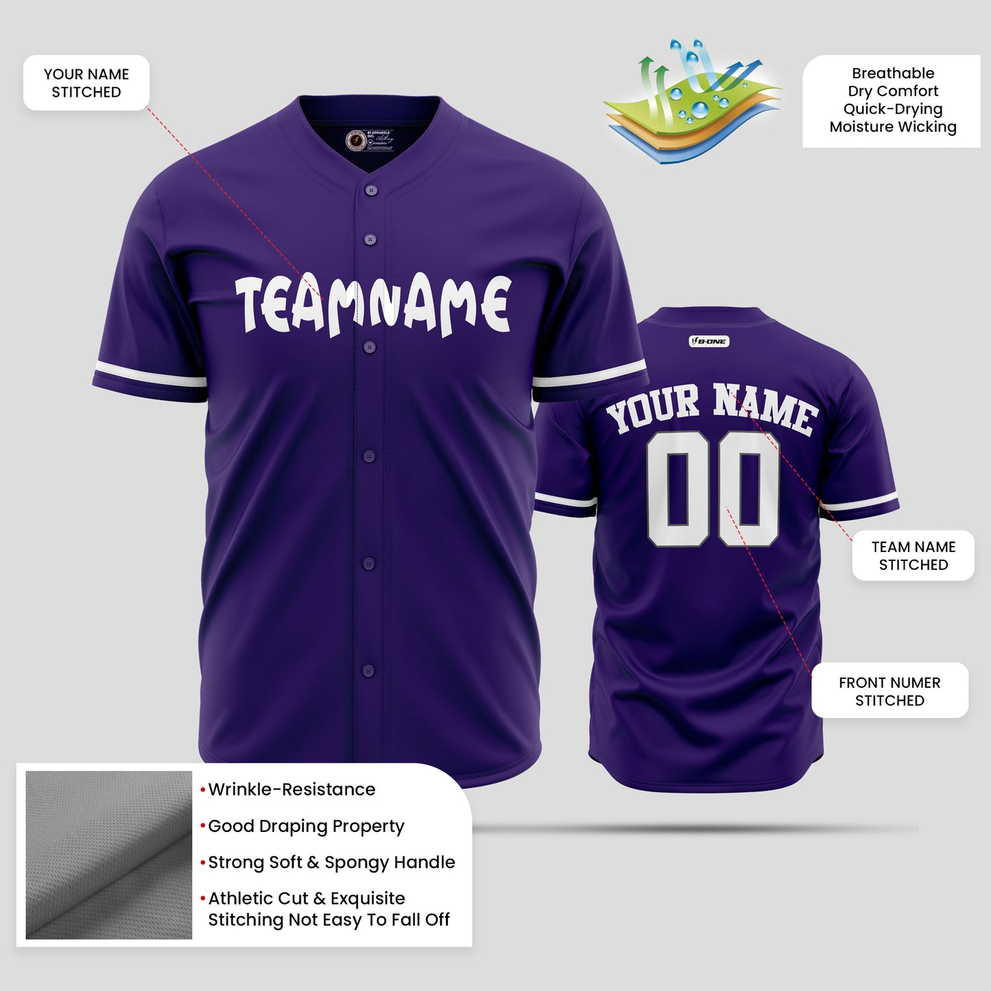 Custom Purple & White Authentic Baseball Jersey