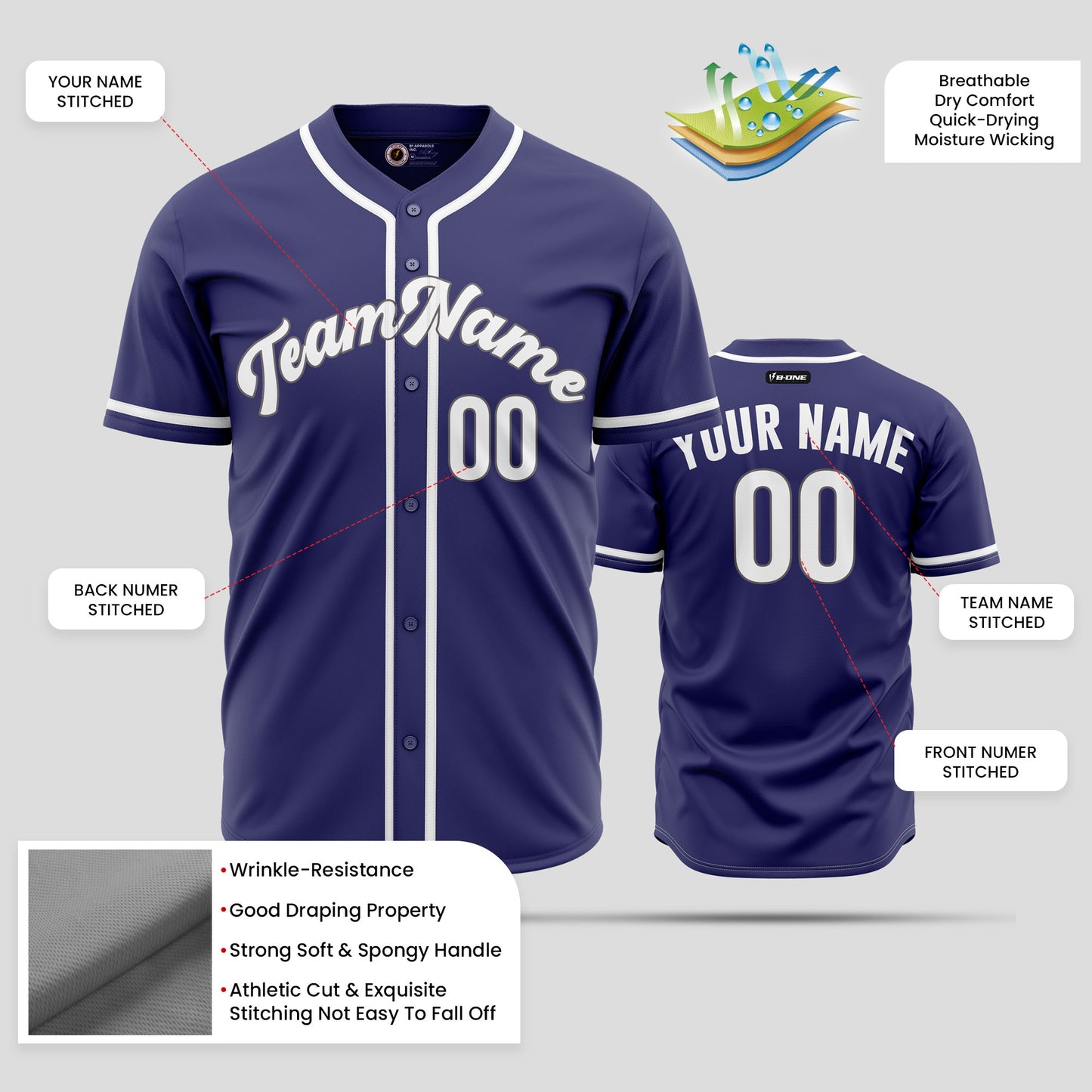 Custom Purple & White Premium Baseball Jersey