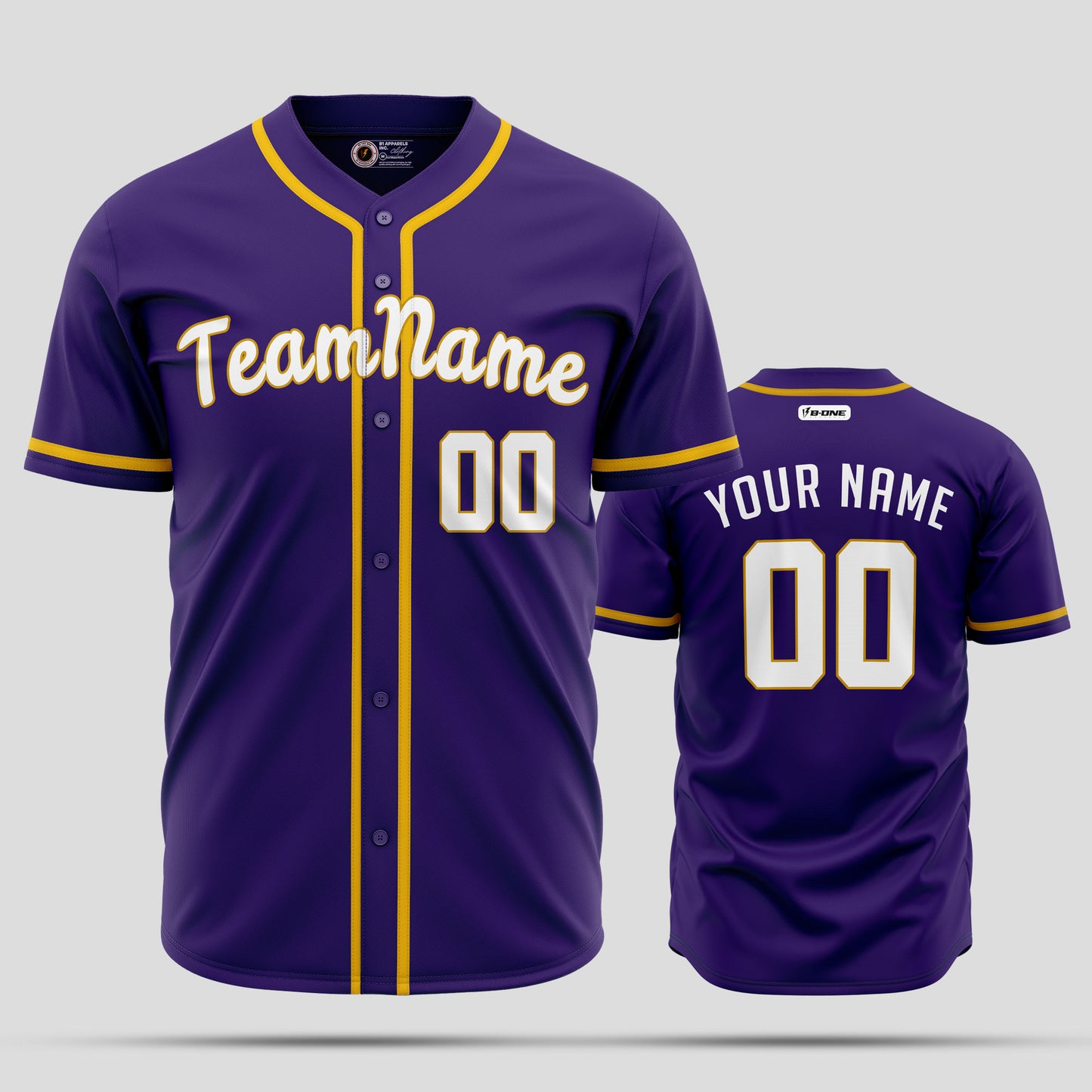 Custom Purple, Yellow & White Real Quality Baseball Jersey