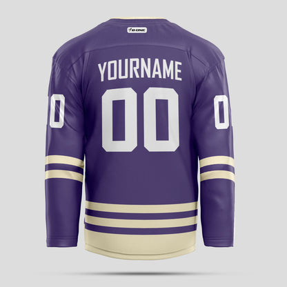 Custom Purple, Old Gold, and White Hockey Jersey - Premium Personalized Teamwear