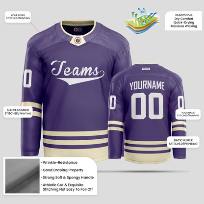 Custom Purple, Old Gold, and White Hockey Jersey - Premium Personalized Teamwear