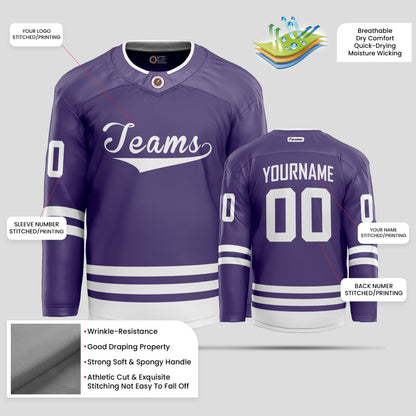 Custom Purple and White Hockey Jersey - Personalized Team Uniform