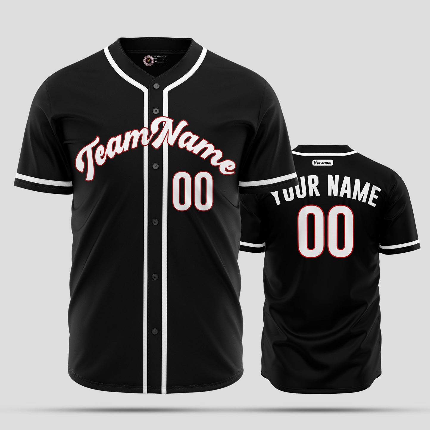 Custom High-Quality Black, Red & White Baseball Jersey