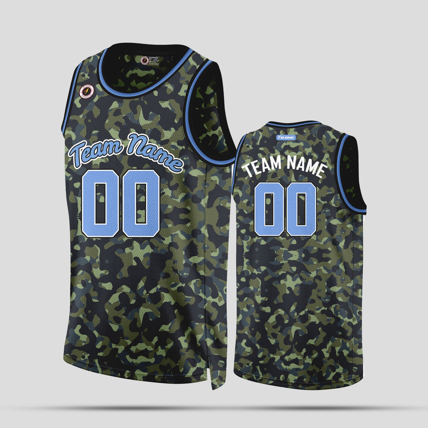 Custom Blue and Green Camo Basketball Jerseys – High-Quality Team Uniforms