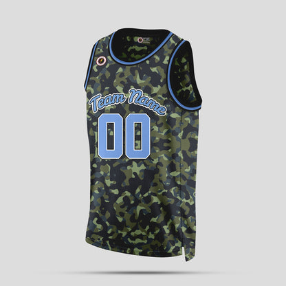 Custom Blue and Green Camo Basketball Jerseys – High-Quality Team Uniforms