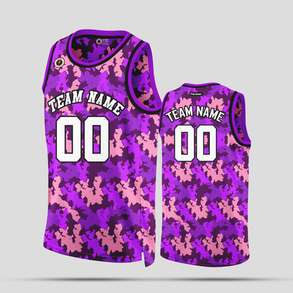 Custom Purple and White Camo Basketball Jerseys – High-Quality Team Uniforms