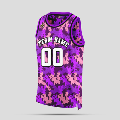 Custom Purple and White Camo Basketball Jerseys – High-Quality Team Uniforms