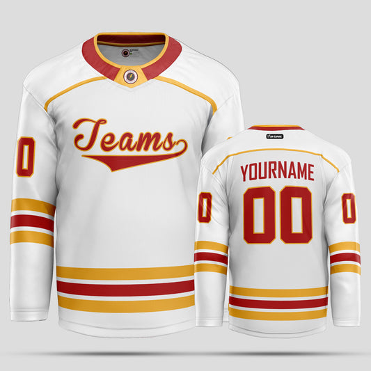 Custom Quality White, Red, and Yellow Hockey Jersey - Personalized & Durable