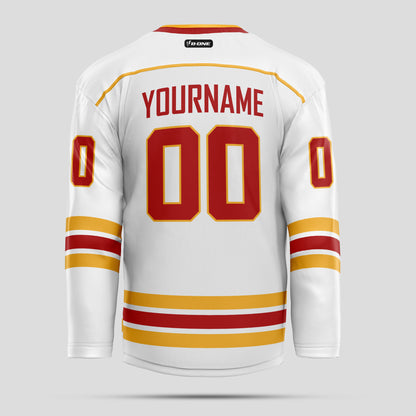 Custom Quality White, Red, and Yellow Hockey Jersey - Personalized & Durable