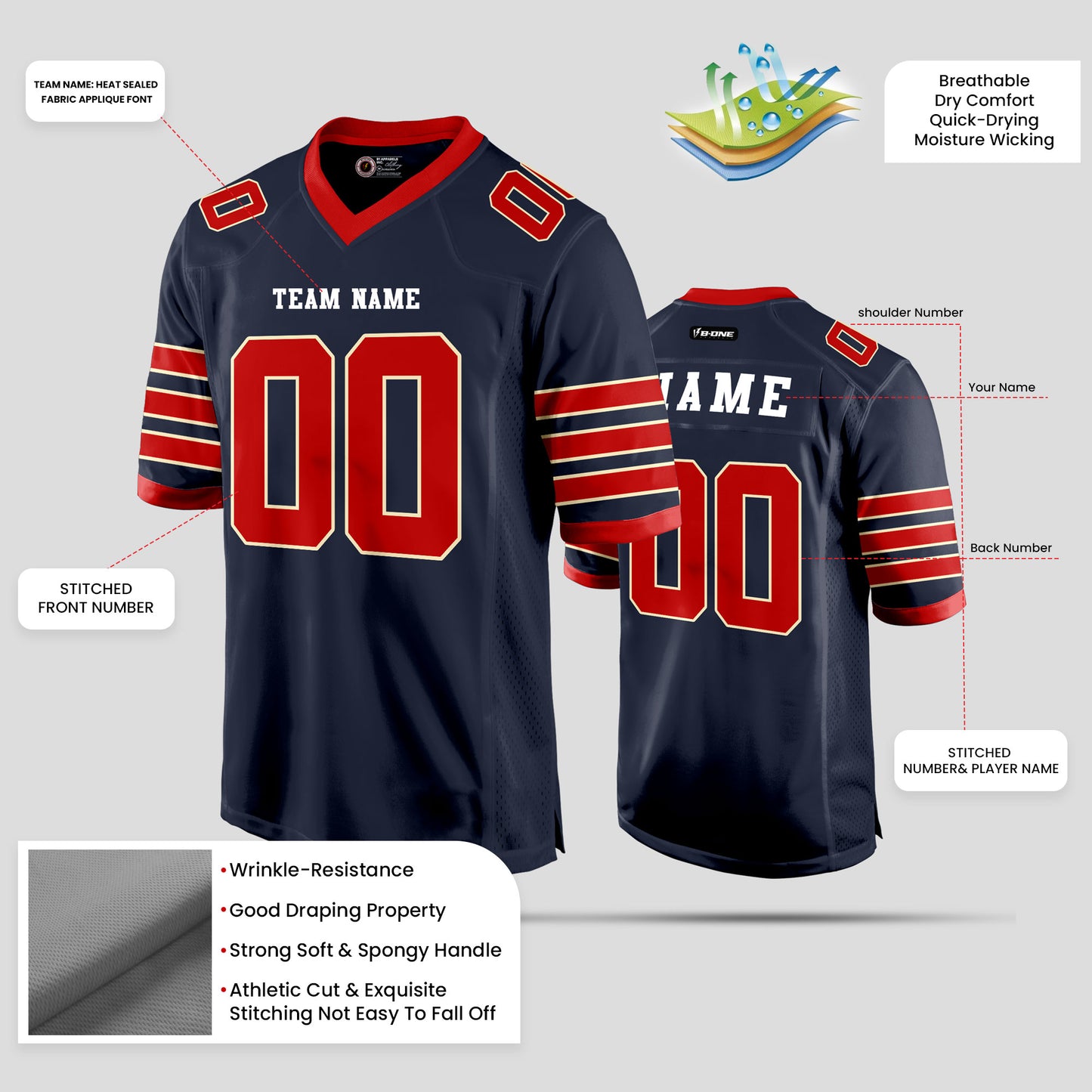 Custom Real Quality Navy Blue and Red Football Jersey – Premium Personalized Sportswear