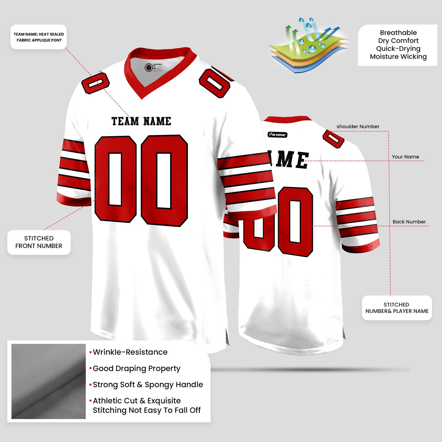 Custom Real Quality White and Red Football Jersey – Durable & Stylish