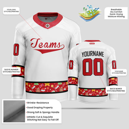 Custom Red and Black Christmas Pattern Hockey Jersey - Premium Quality & Personalized