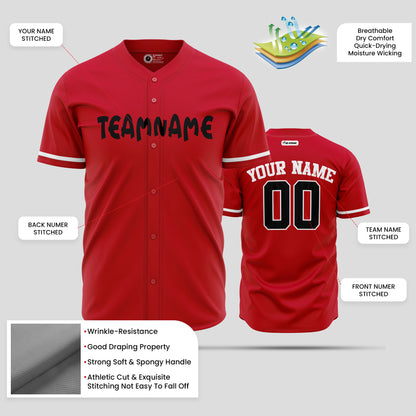 High-Quality Custom Red, Black & White Baseball Jersey