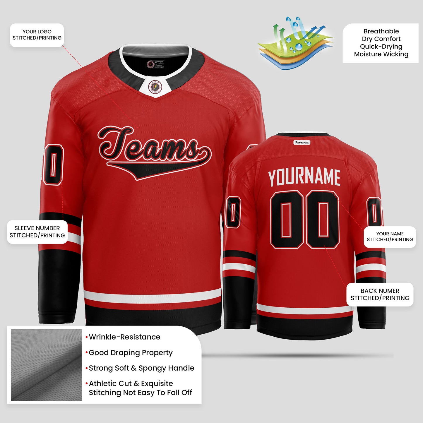 Custom Red, Black, and White Premium Quality Hockey Jersey – Superior Design & Comfort