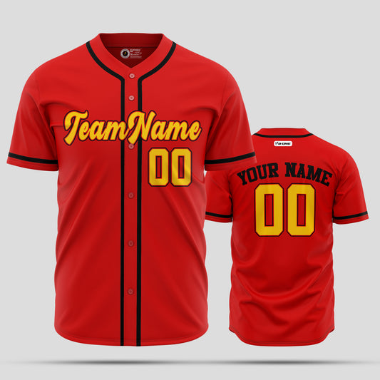 Premium Quality Custom Red, Black & Yellow Baseball Jersey