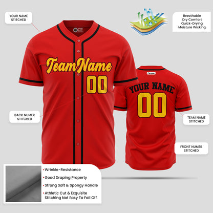 Premium Quality Custom Red, Black & Yellow Baseball Jersey