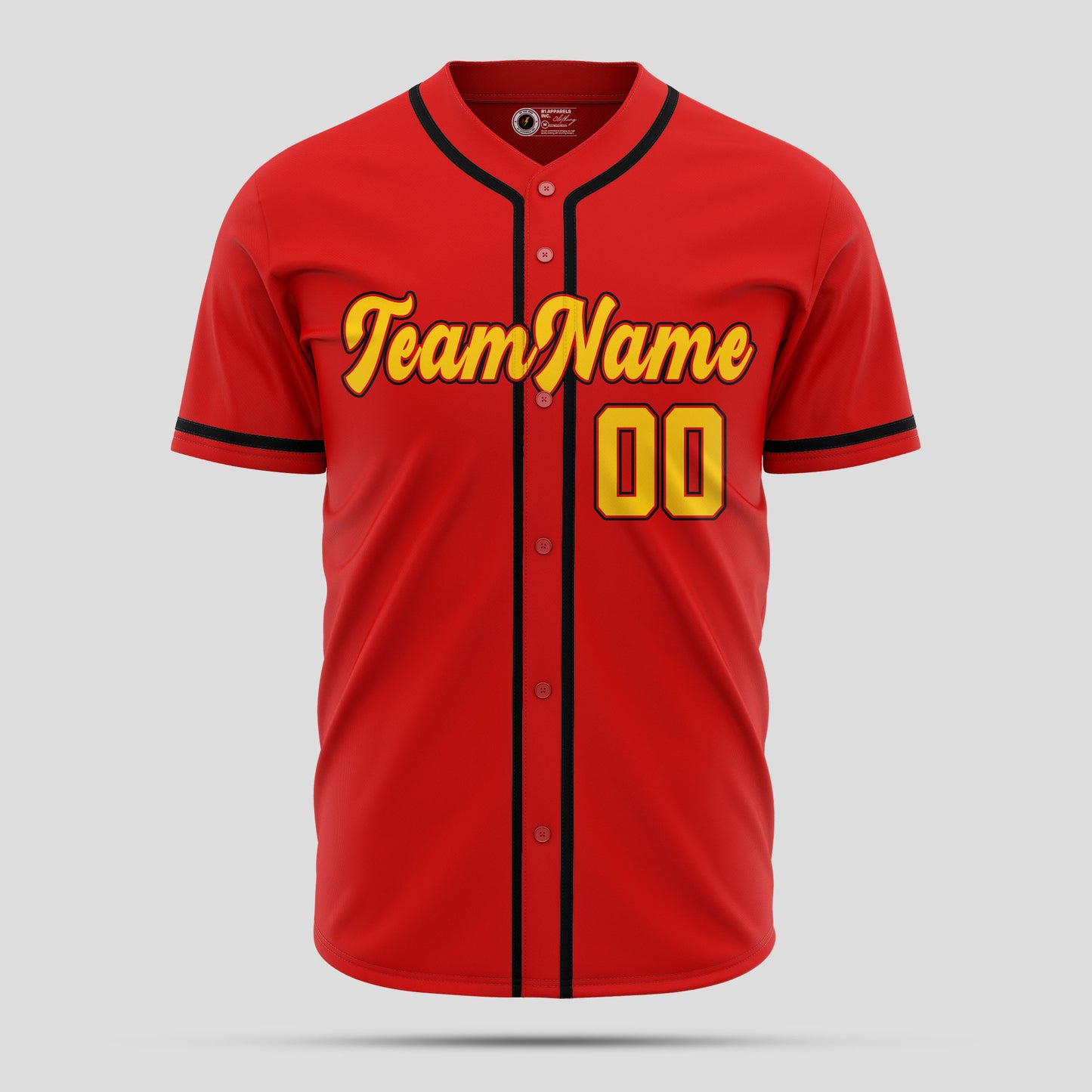 Premium Quality Custom Red, Black & Yellow Baseball Jersey